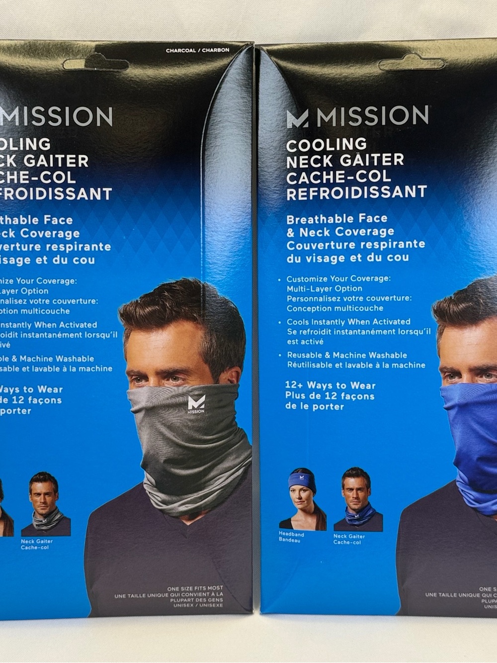 Mission Cooling Neck Gaiter 2 Pack Blue & Charcoal UPF 50 Face Cover NEW